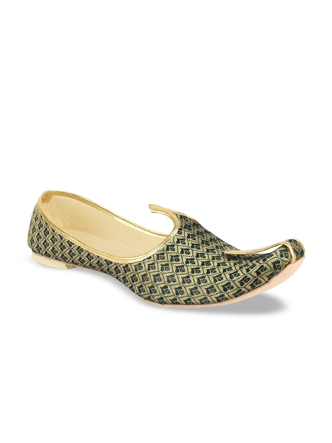 

DESI COLOUR Men Black & Golden Woven Design Mojaris