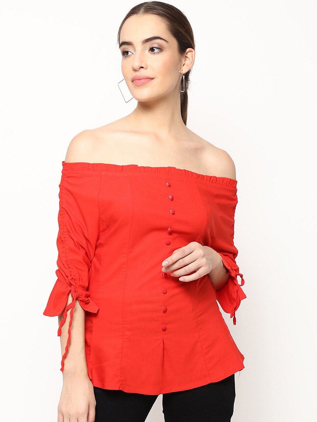 

V2 Value & Variety Red Off-Shoulder Bardot Top