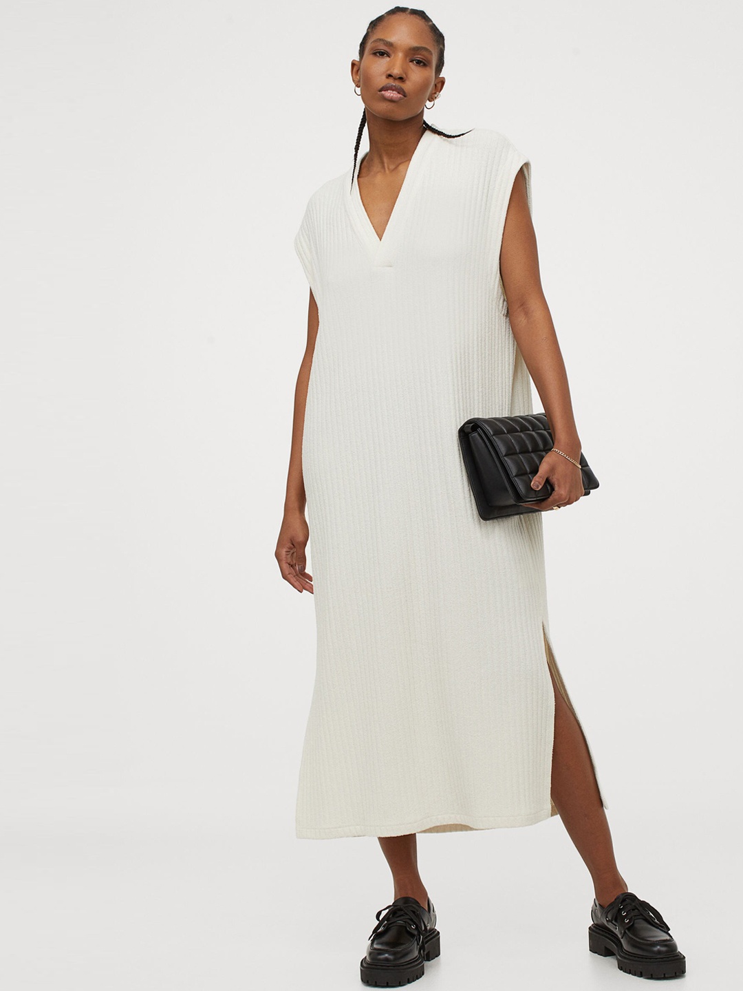 

H&M Women White Ribbed Dress