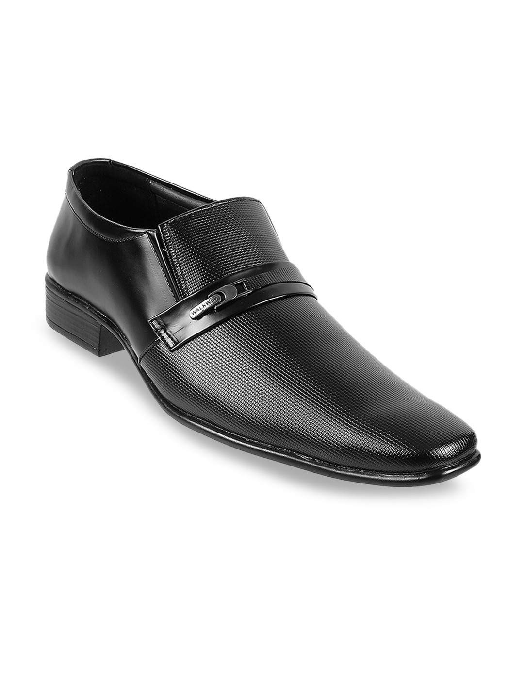 

WALKWAY by Metro Men Black Textured Formal Slip-Ons