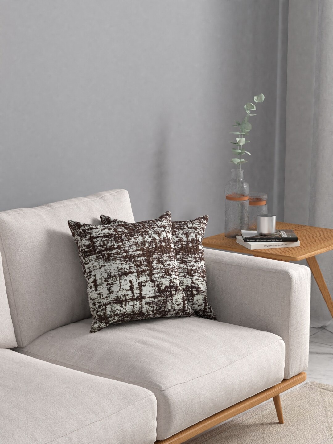 ROSARA HOME Brown & White Set of 2 Self Design Square Cushion Covers