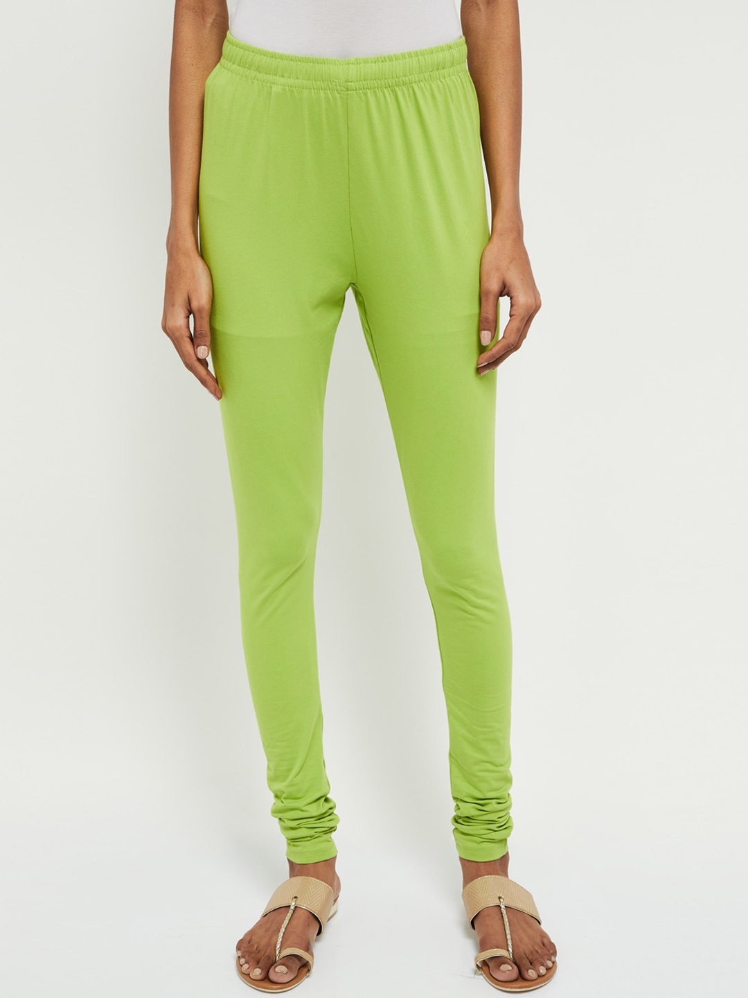

max Women Lime Green Solid Churidar-Length Leggings