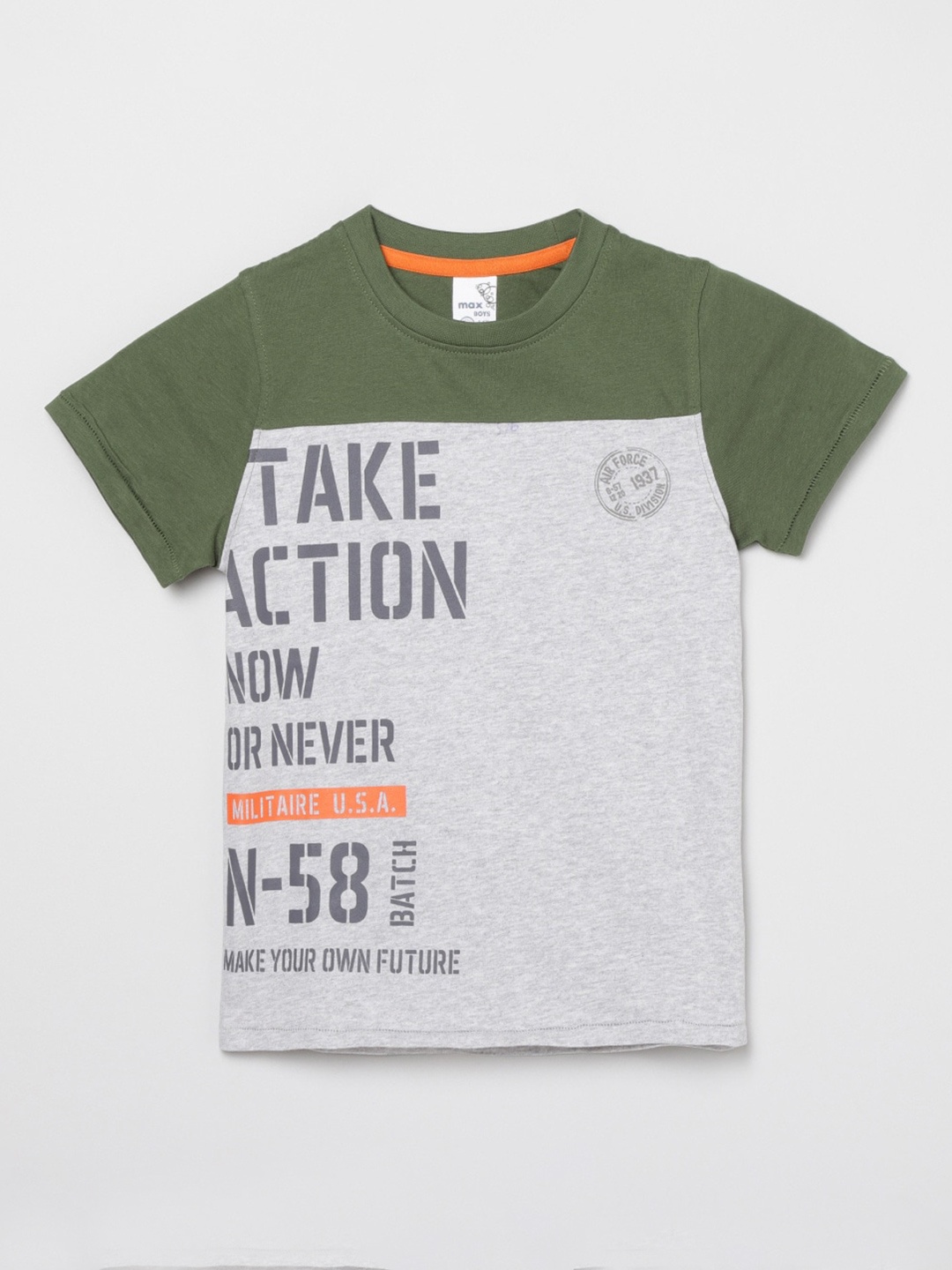 

max Boys Grey & Black Typography Printed T-shirt