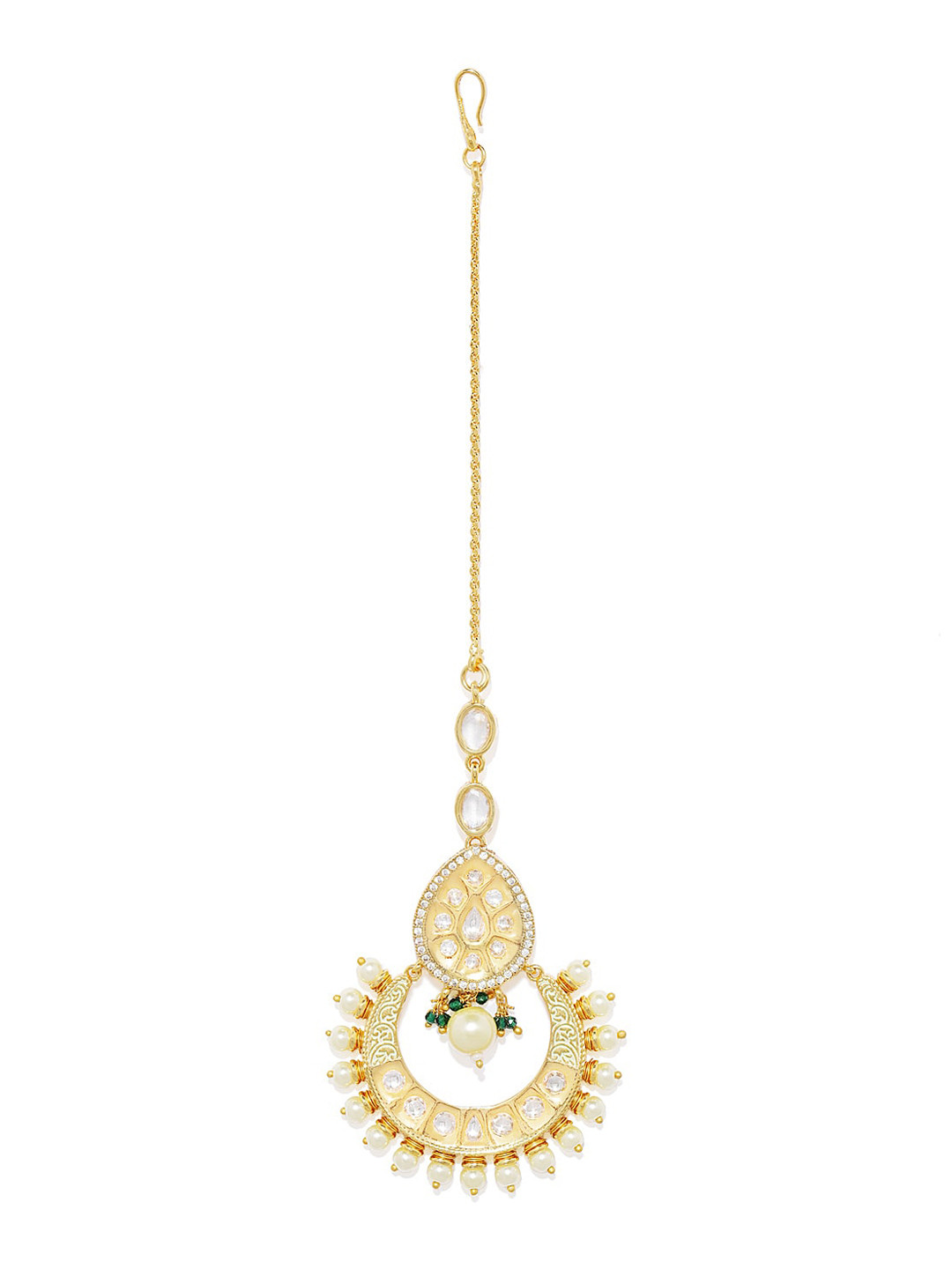 

AccessHer Gold-Plated White & Green Polki-Studded Meenakari Handcrafted Maang Tikka