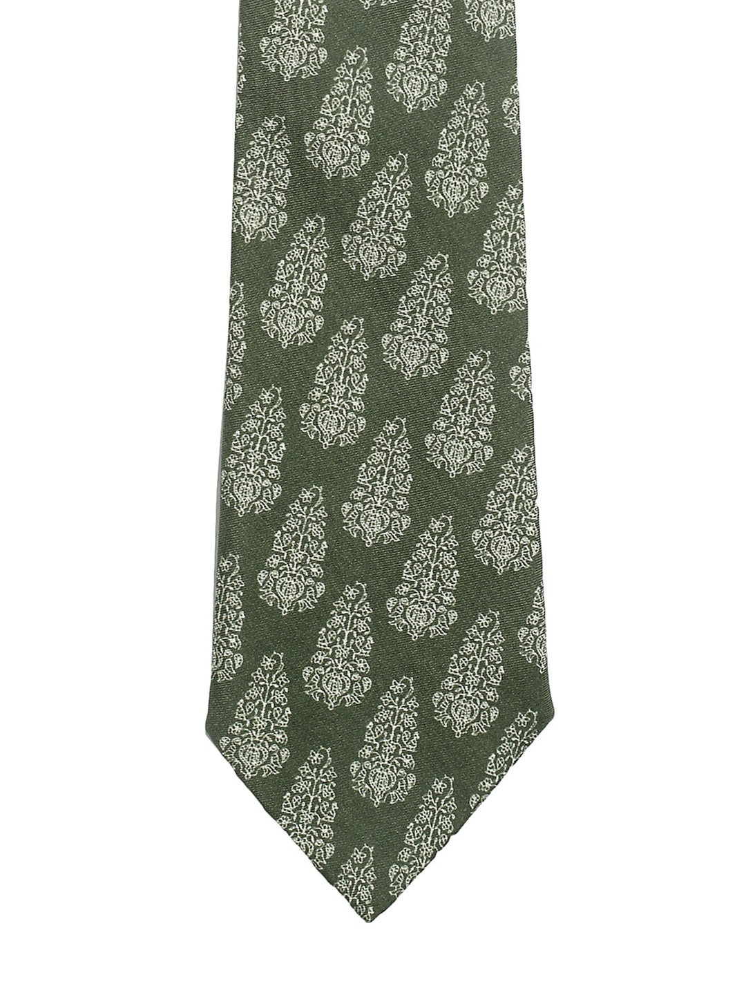 

CHOKORE Men Green & White Printed Silk Broad Tie