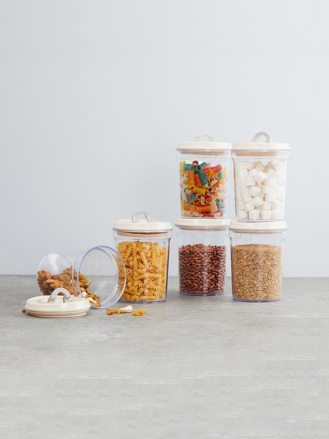 

Home Centre Set Of 6 Transparent Solid Air Tight & Leak Proof Storage Jar Set