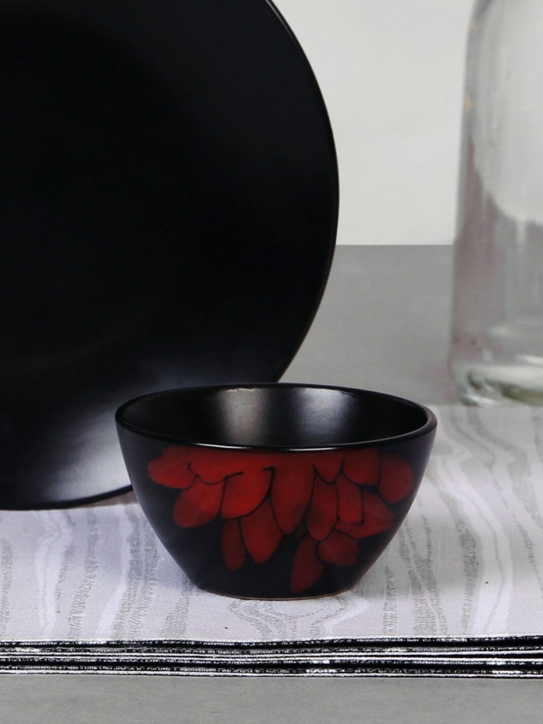 

Home Centre Black & Red Dahlia Stoneware Katori