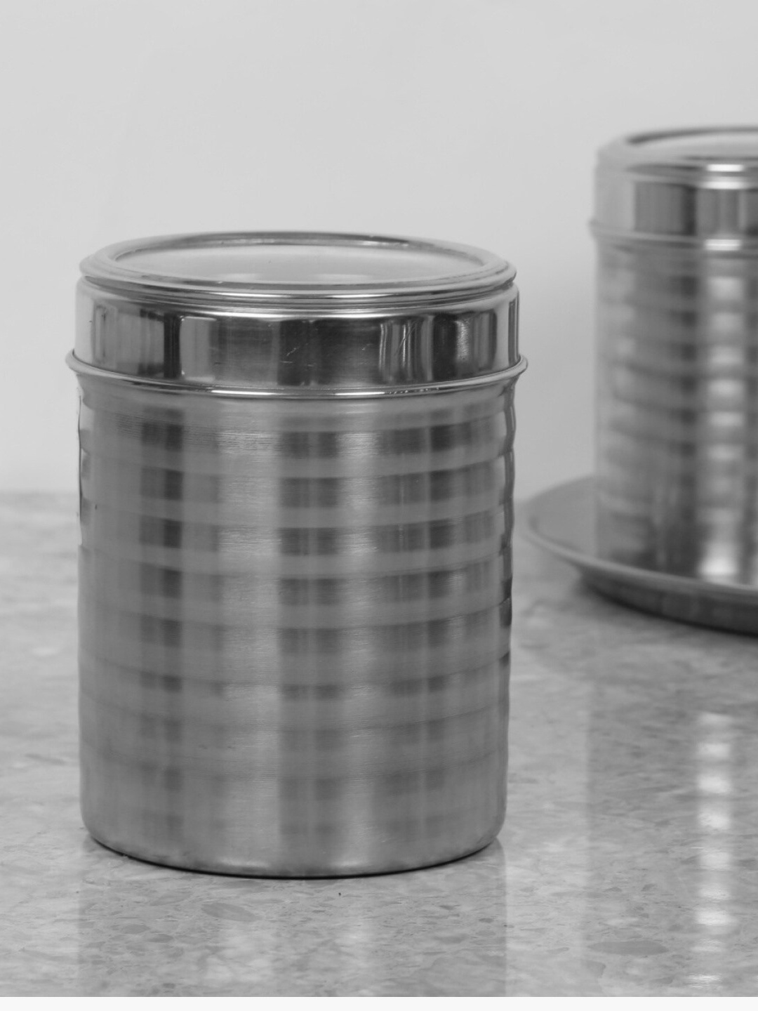 

Home Centre Silver-Toned Solid Striped Matt Finish Air-Tight Canister