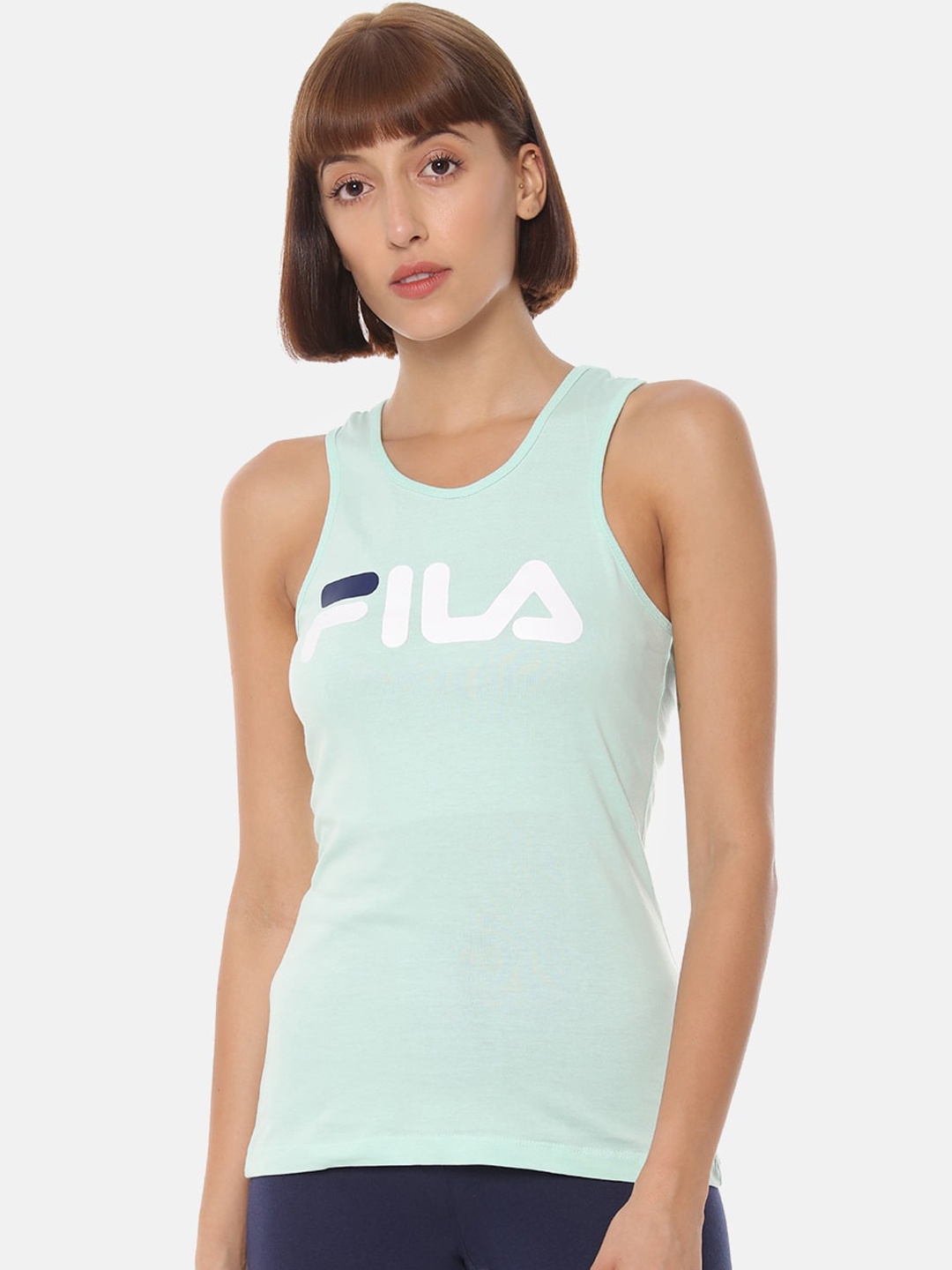 

FILA Sea Green & White Brand Logo Cotton Tank Top