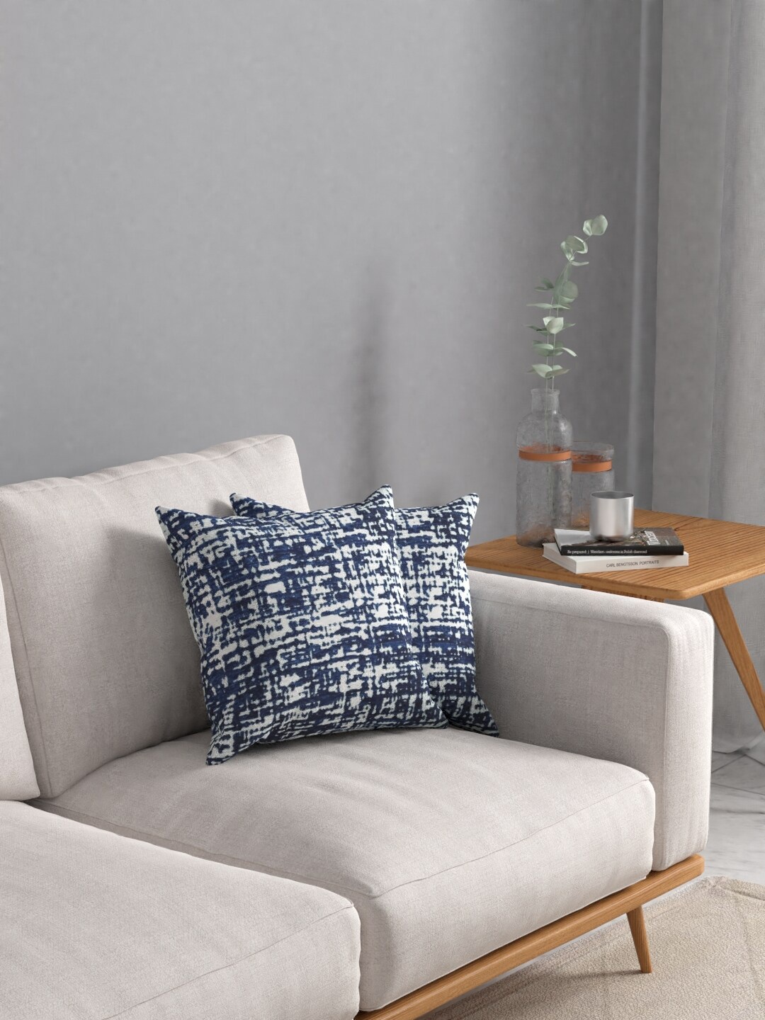 

ROSARA HOME Navy Blue & White Set of 2 Abstract Square Cushion Covers