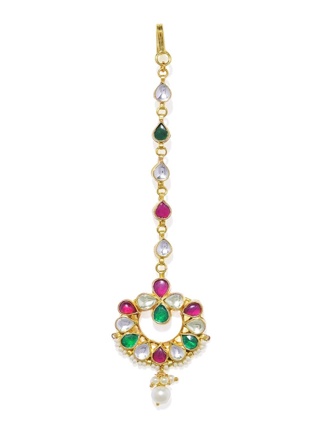 

AccessHer Gold-Plated & Green Kundan Ruby & Emerald-Studded Jadau Maang Tikka