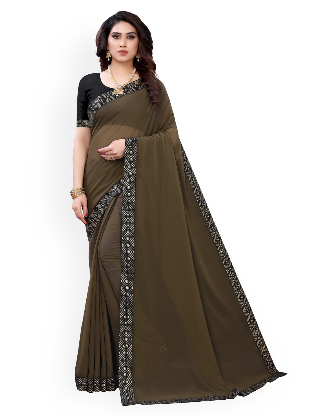 

KALINI Brown Woven Design Pure Georgette Saree