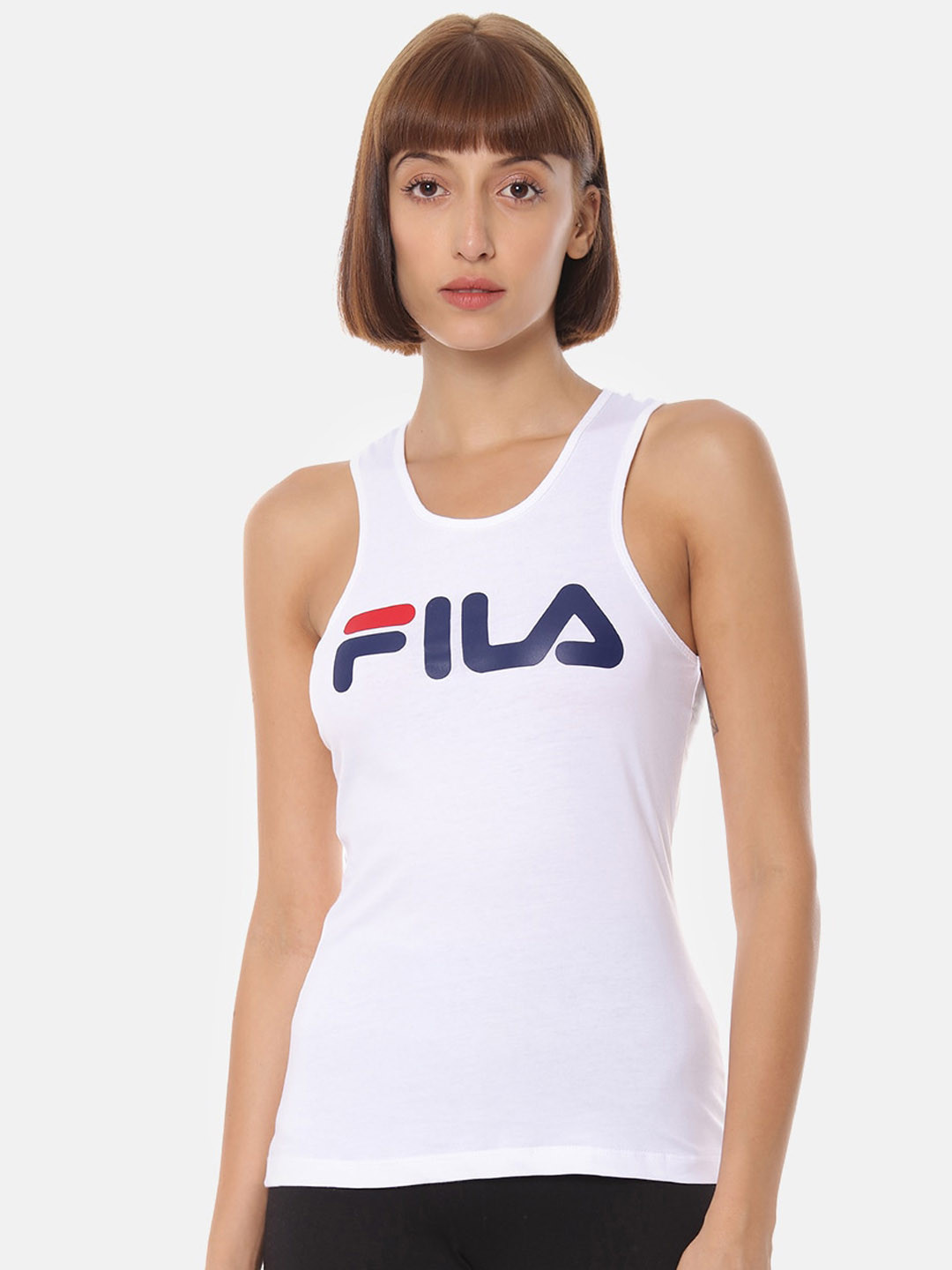 

FILA White & Navy Blue Brand Logo Tank Top