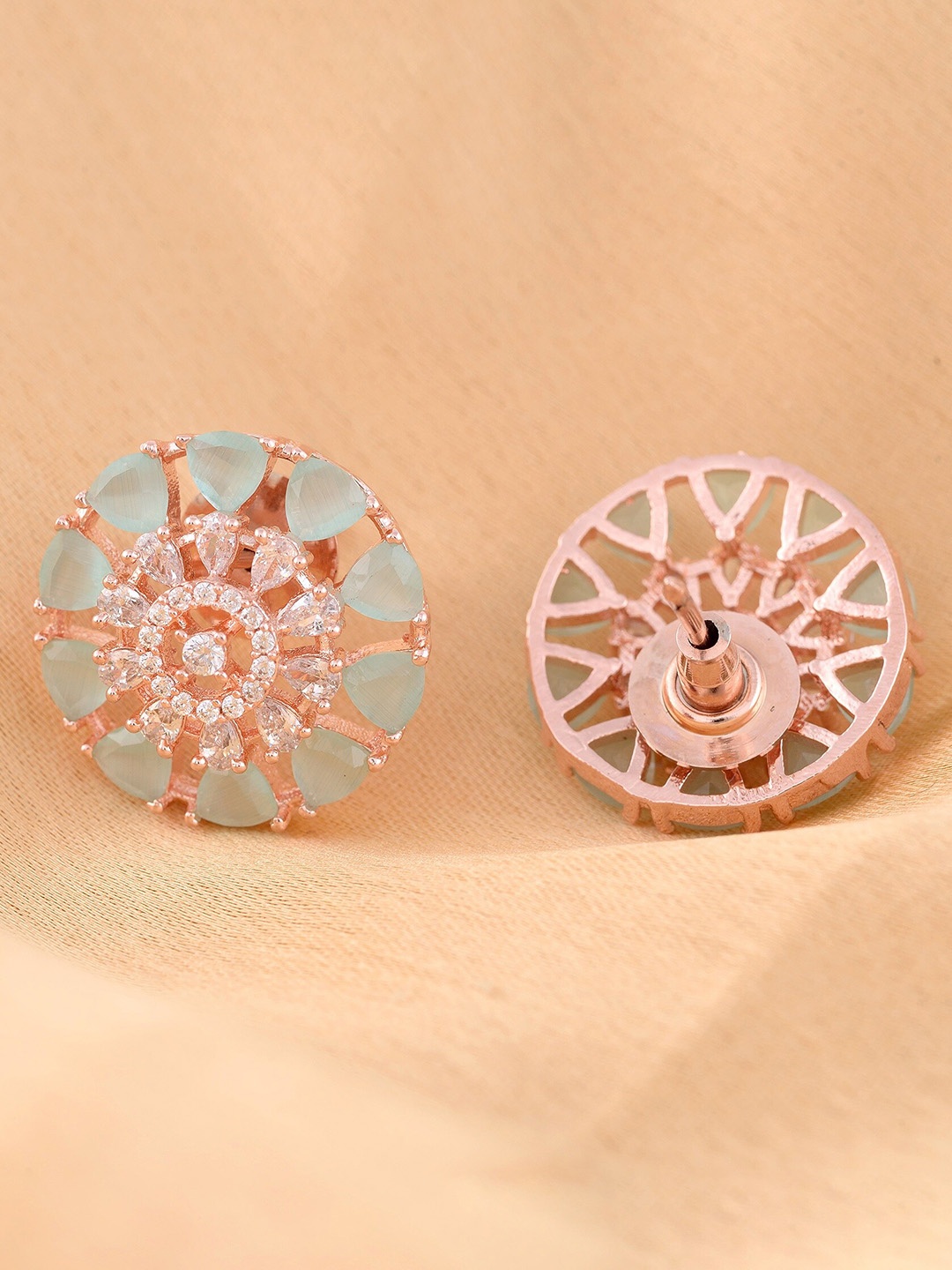 

Saraf RS Jewellery Sea Green Floral Handcrafted Studs Earrings