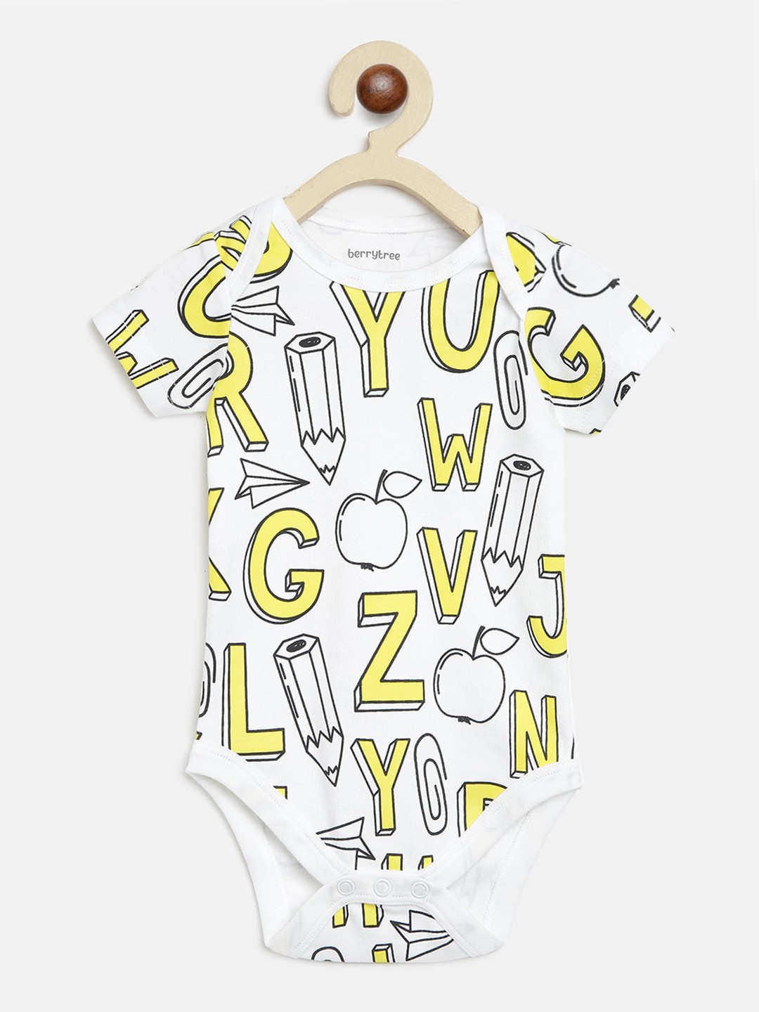 

berrytree Infant Kids Yellow & White Printed Organic Cotton Bodysuit