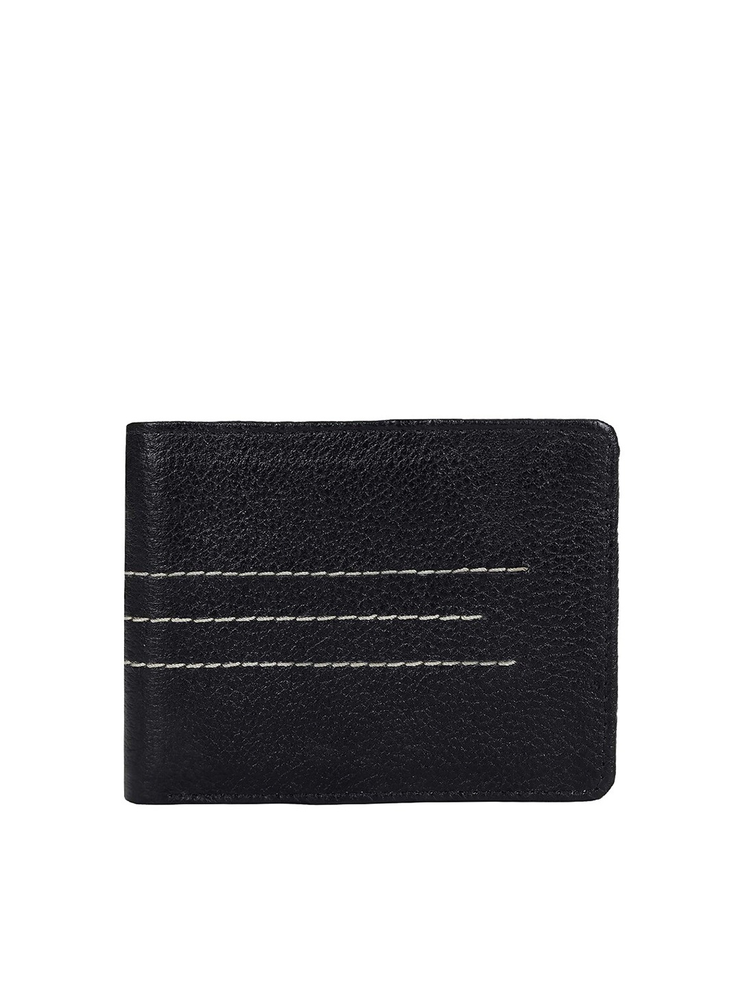 Leather World Men Black Textured Two Fold Wallet