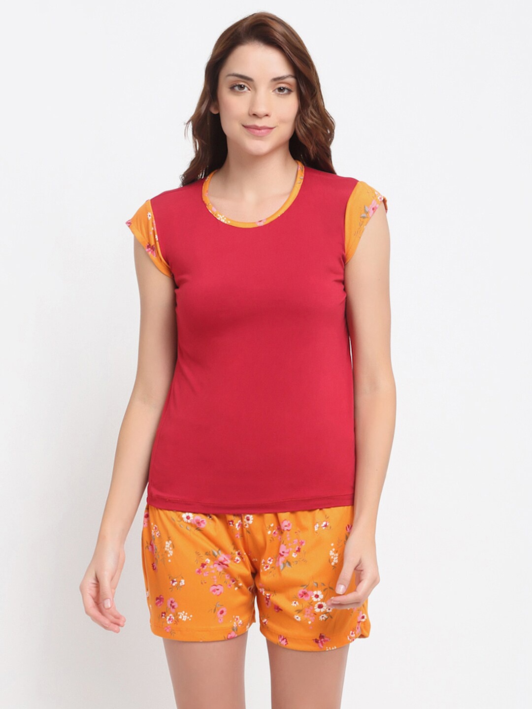 

NEUDIS Women Maroon & Yellow Night Suit