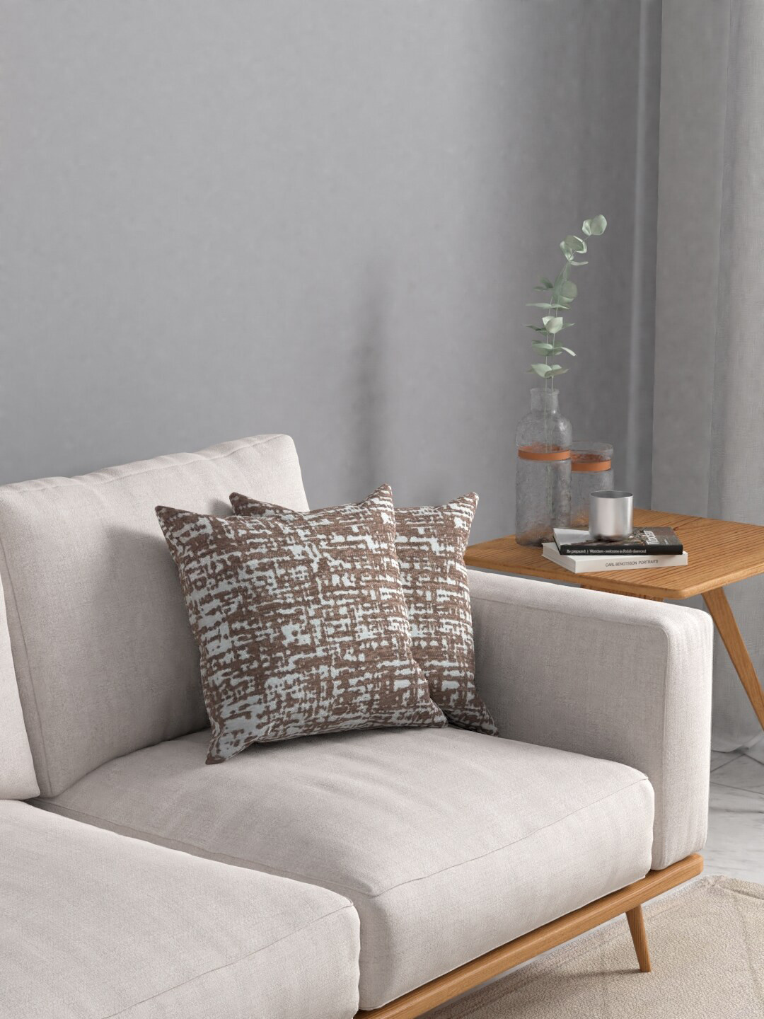 

ROSARA HOME Set Of 2 Brown & White Abstract Square Jacquard Cushion Covers