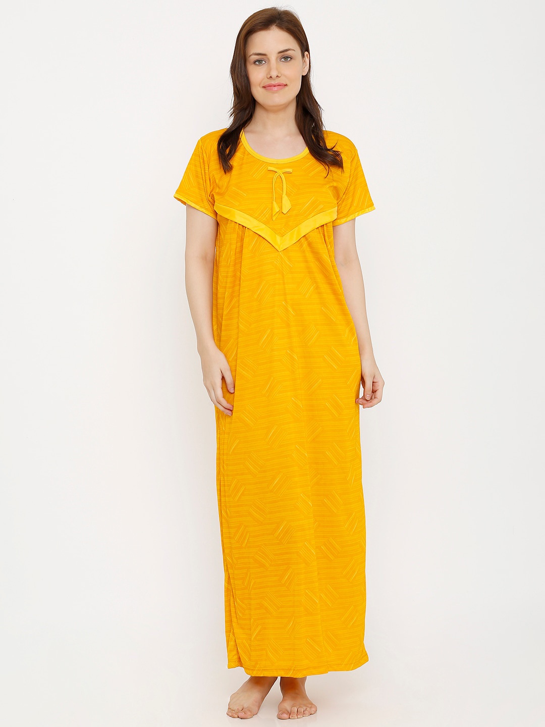 

Pretty Awesome Yellow Printed Maternity Feeding Nightdress