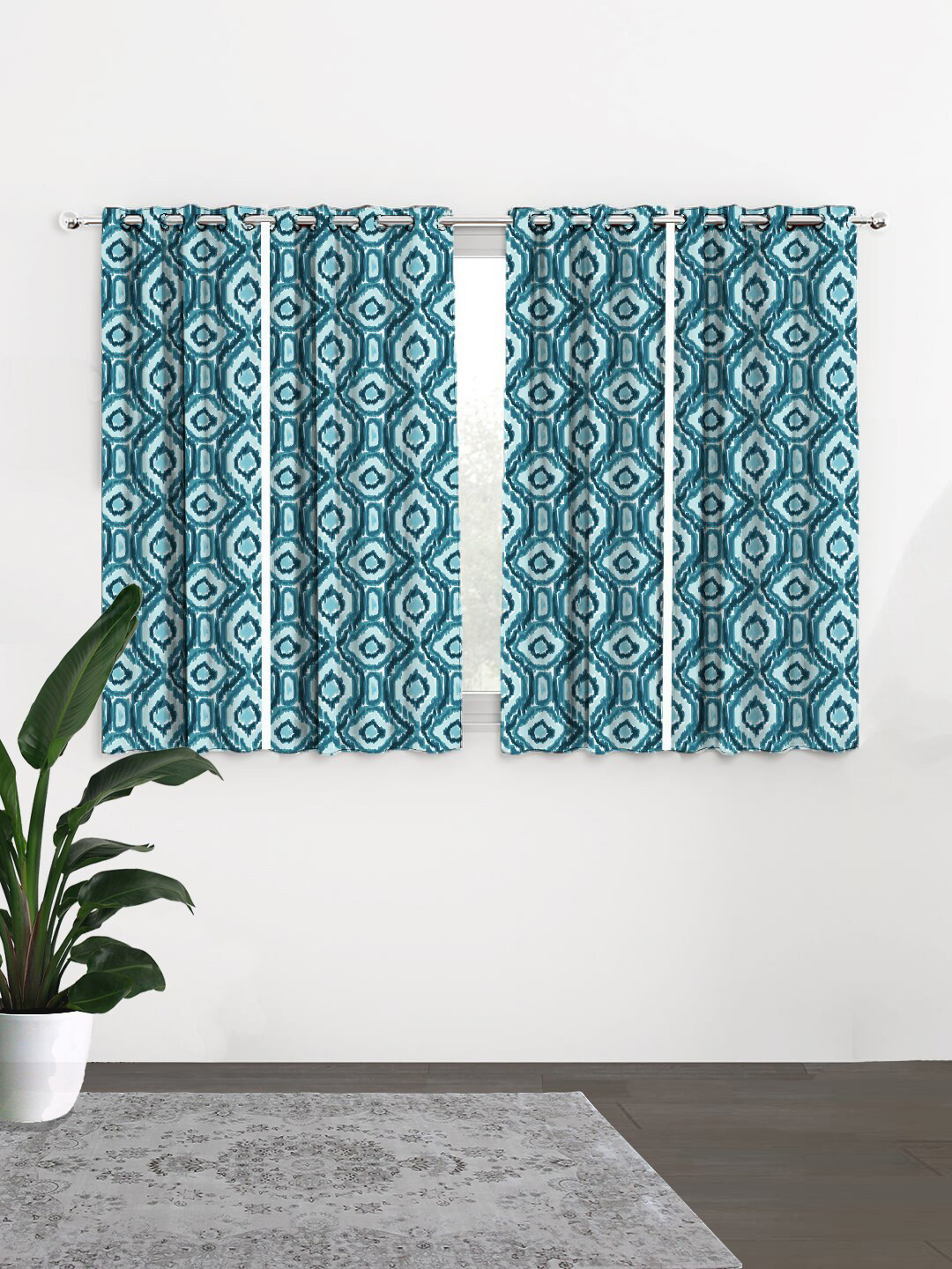 

HOUZZCODE Set of 4 Blue & Green Black Out Window Curtains