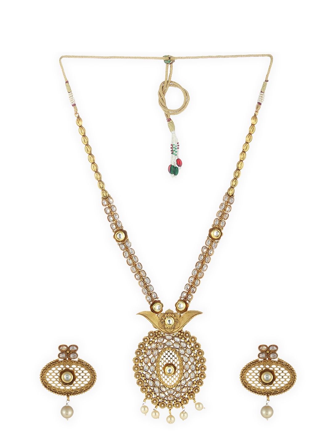 

Adwitiya Collection 24CT Gold-Plated White Stone-Studded & Beaded Handcrafted Jewellery Set