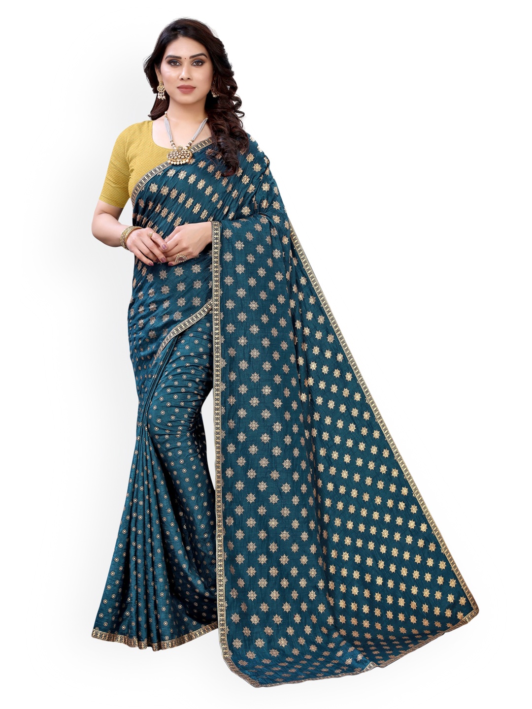 

KALINI Blue Ethnic Motifs Poly Silk Saree
