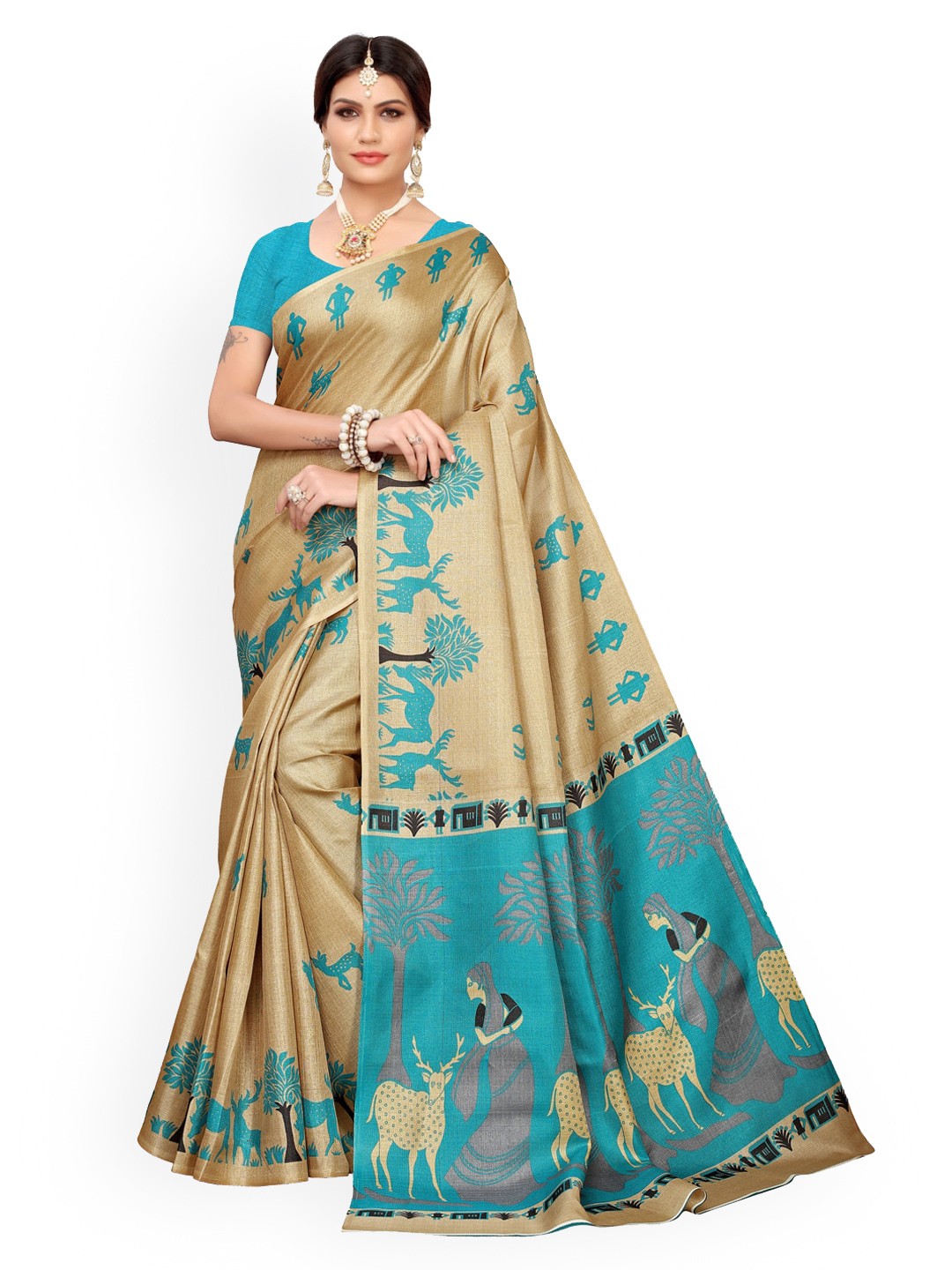 

KALINI Beige Woven Design Art Silk Heavy Work Khadi Saree
