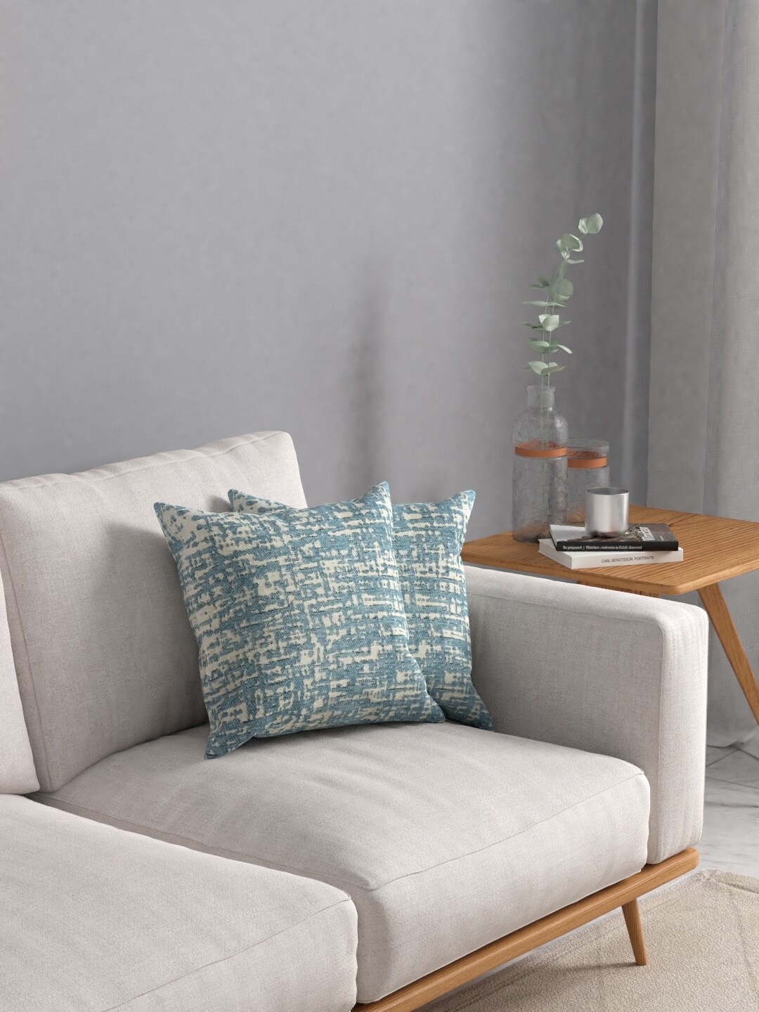 ROSARA HOME Blue & Cream-Coloured Set of 2 Striped Square Cushion Covers