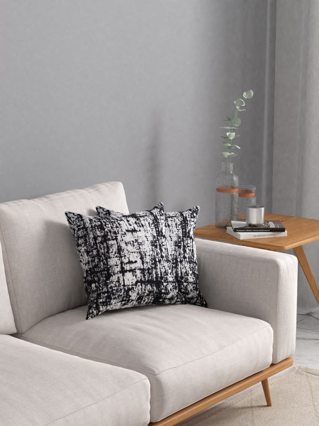 

ROSARA HOME Black Self Design Set Of 2 Jacquard Square Cushion Covers