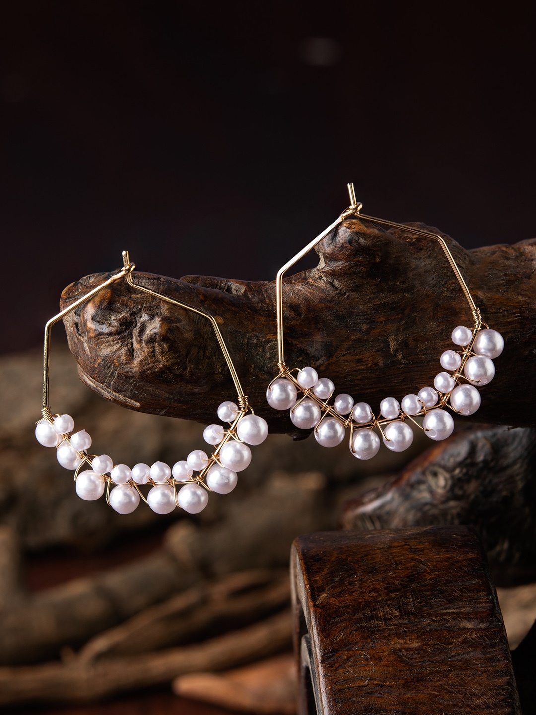

E2O Gold & White Geometric Hoop Earrings