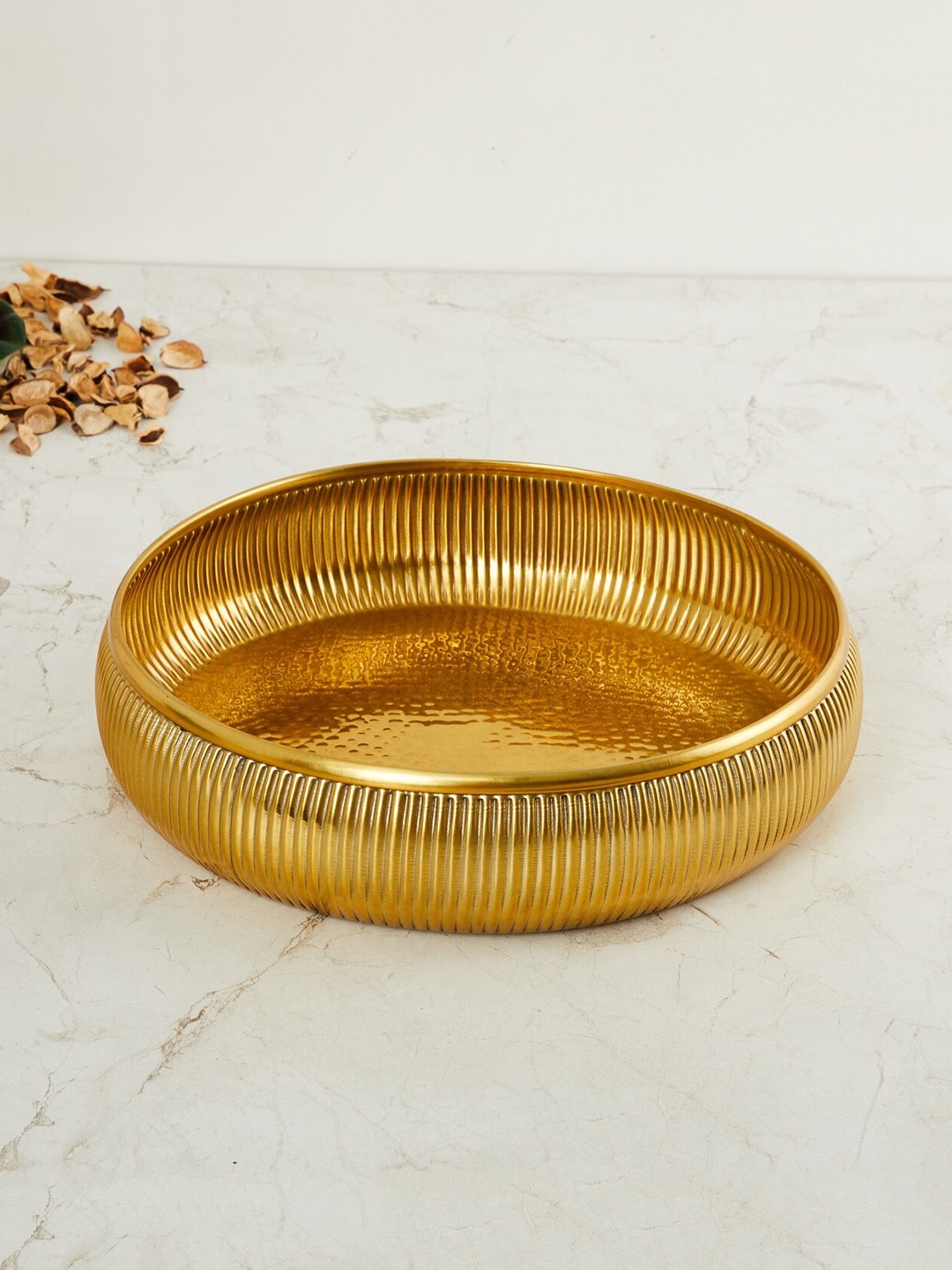 

Home Centre Gold-Colored Leon Cesar Ribbed Decorative Bowl
