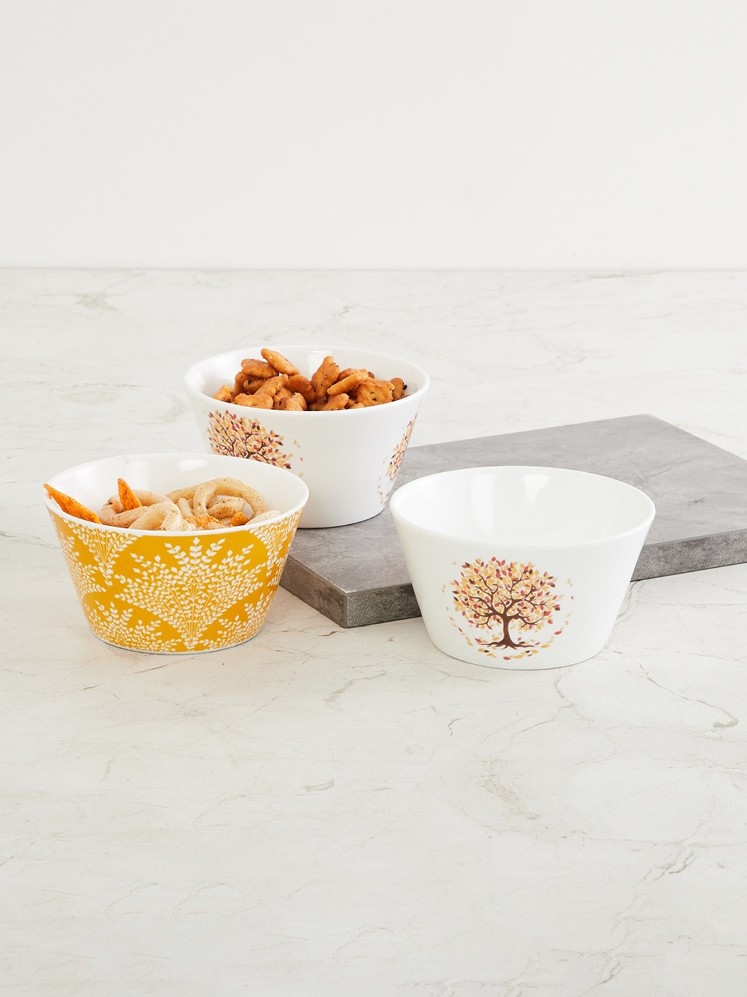 Home Centre Set of 3 Mandarin Homespun Bowl, Yellow