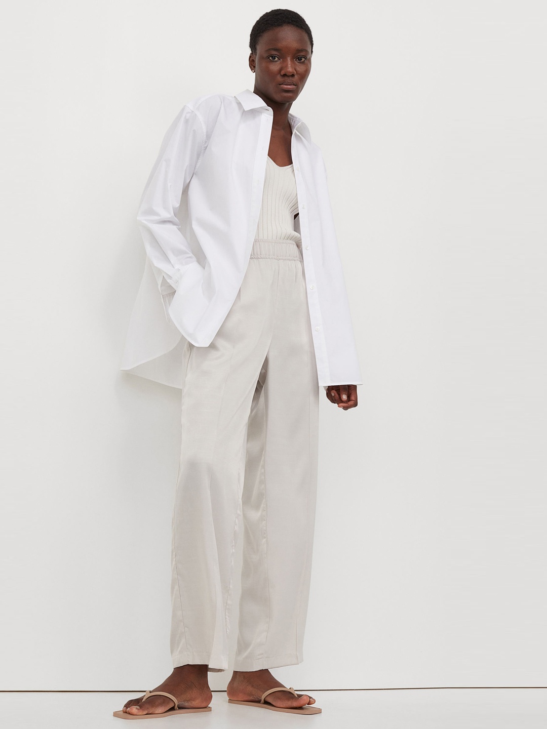 

H&M Women Beige Solid High-Waisted Trousers