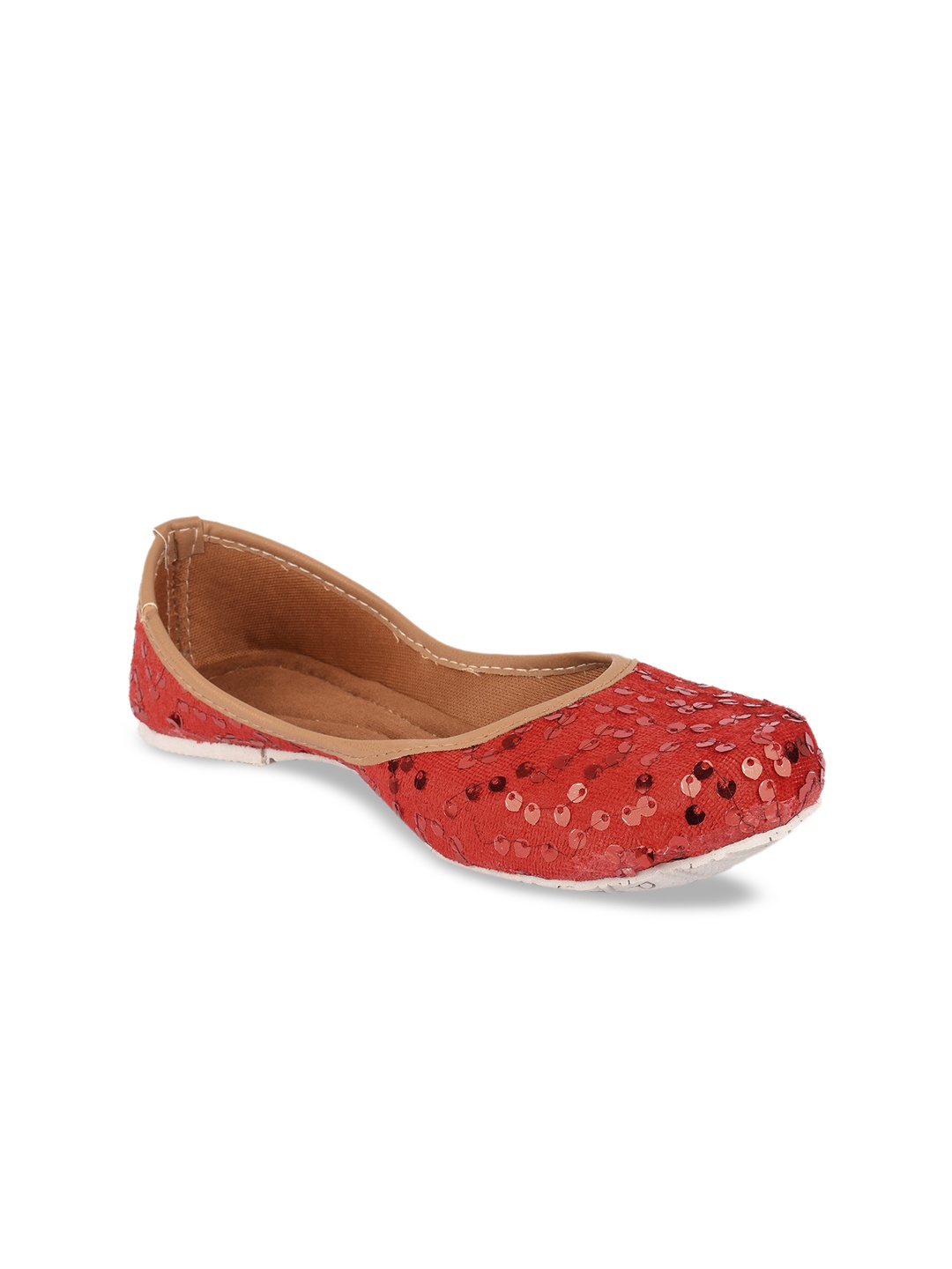 

DESI COLOUR Girls Red Embellished Mojaris Flats