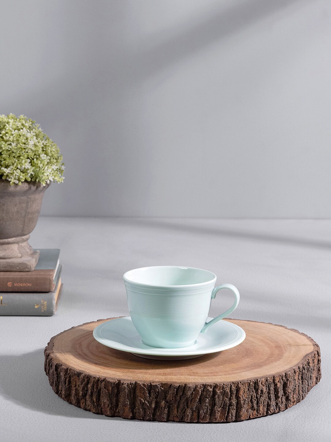 

Pure Home and Living Set of 6 Green Textured Light Lagoon Cup and Saucer Set