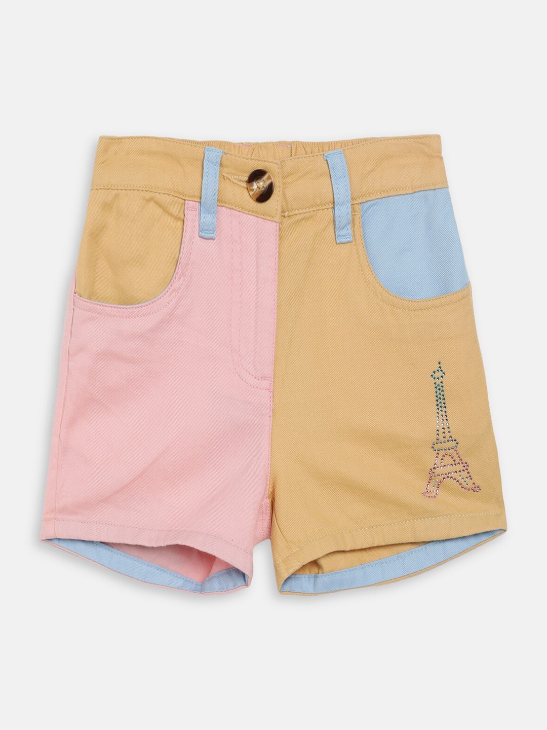 

ELLE Girls Yellow Colourblocked Regular Fit Cotton Regular Shorts