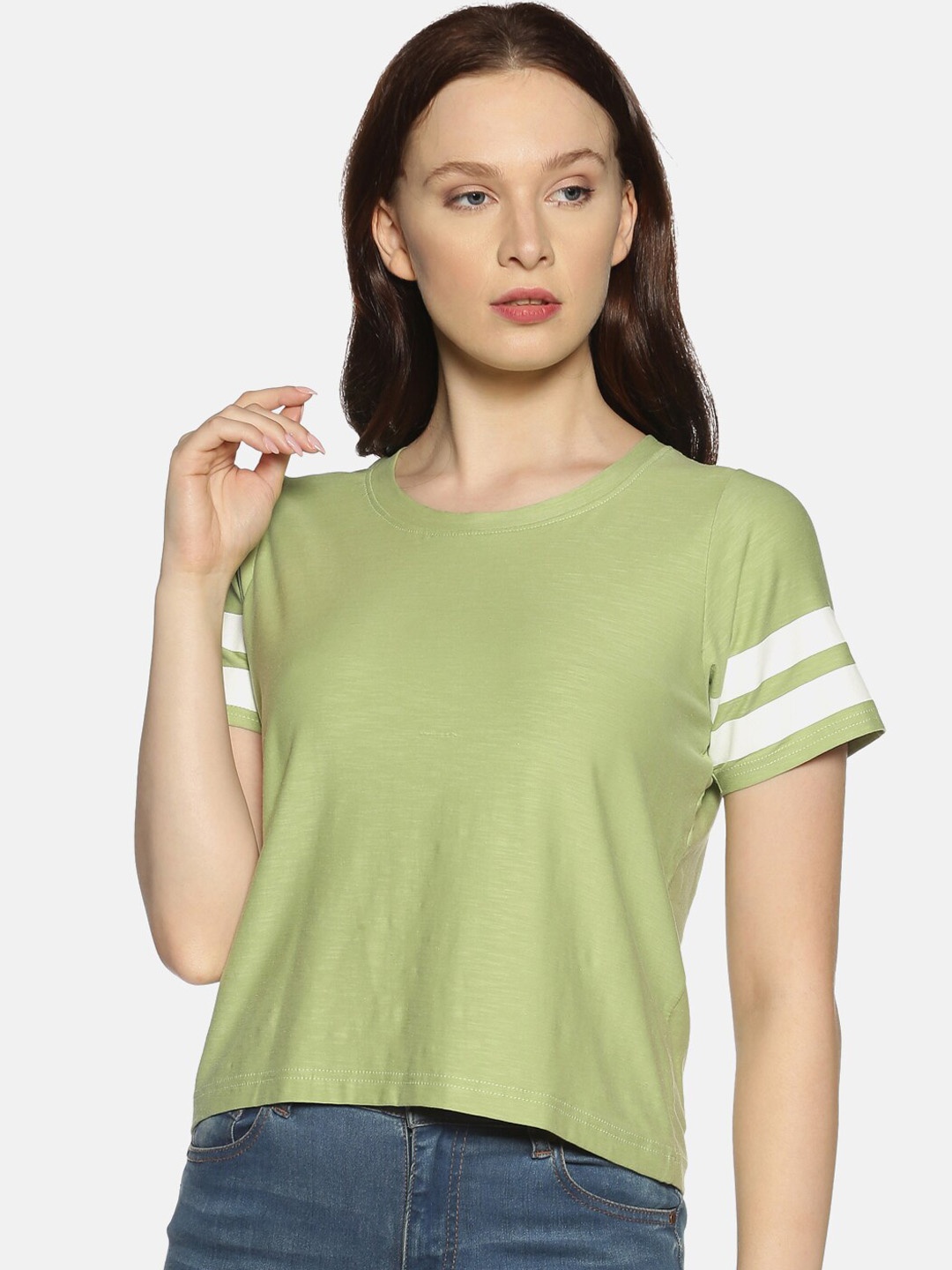 

Campus Sutra Green Regular Crop Cotton Top