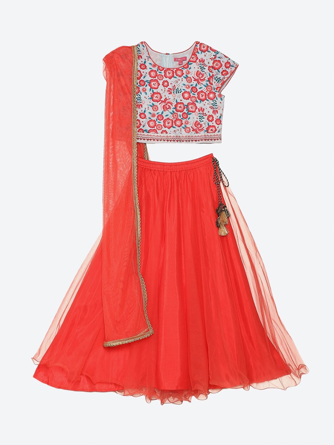 

Biba Girls Pink & Blue Printed Ready to Wear Lehenga & Blouse with Dupatta