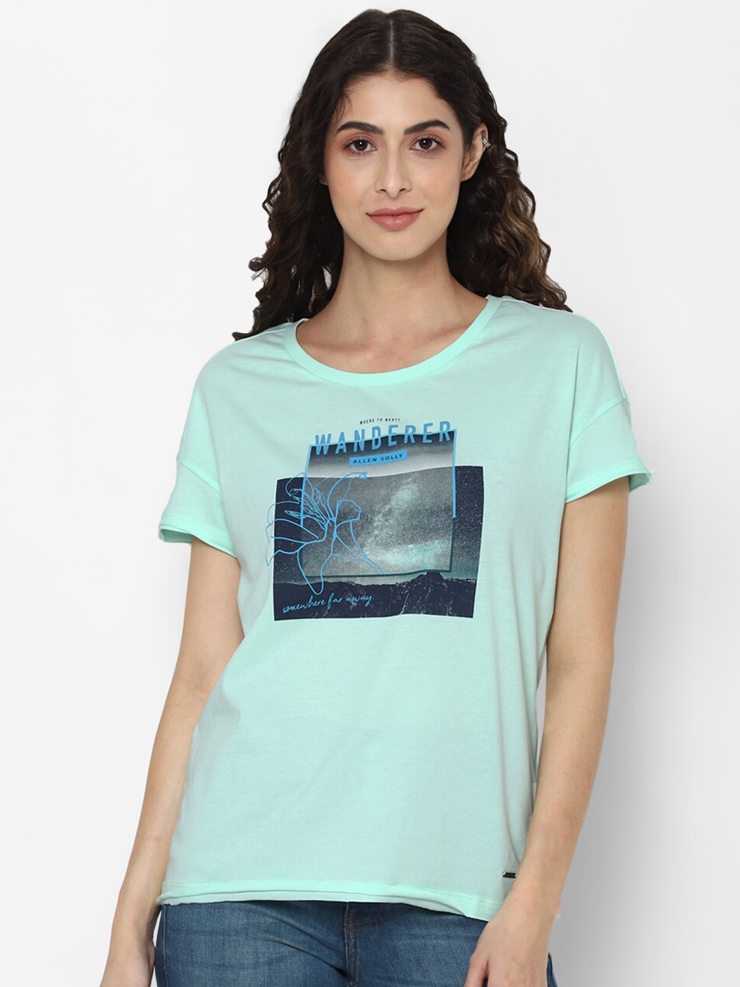 

Allen Solly Woman Women Blue Typography Printed T-shirt