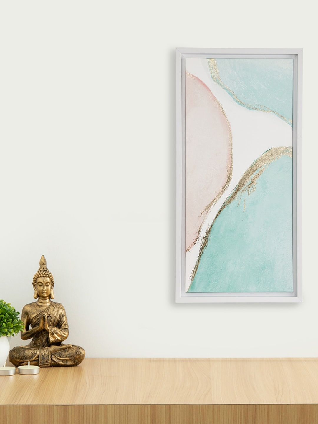 Home Centre Sea Green & Beige Artistry Abstract Brush Stroke Wall Art