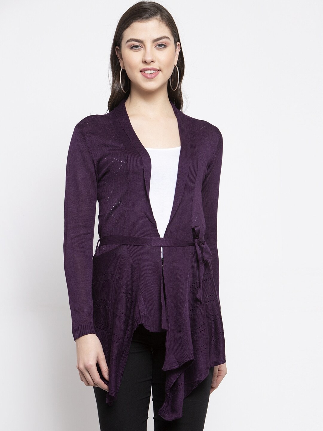 

KLOTTHE Women Purple Longline Tie-Up Shurg