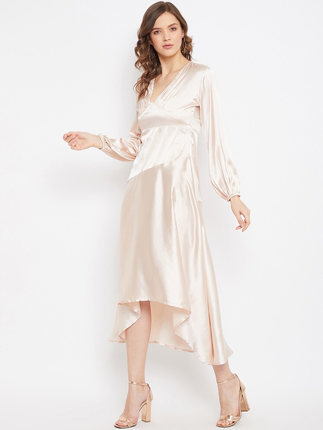 

THE SILHOUETTE STORE Peach Satin Midi Dress