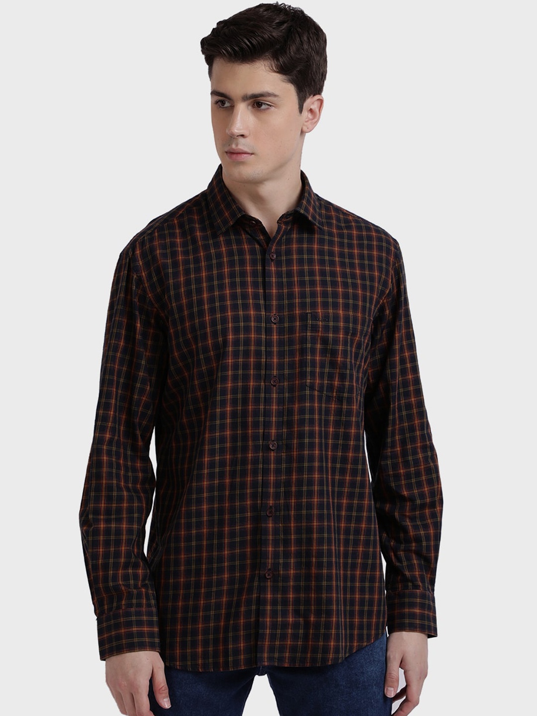 

ColorPlus Men Navy Blue Tailored Fit Checked Casual Shirt