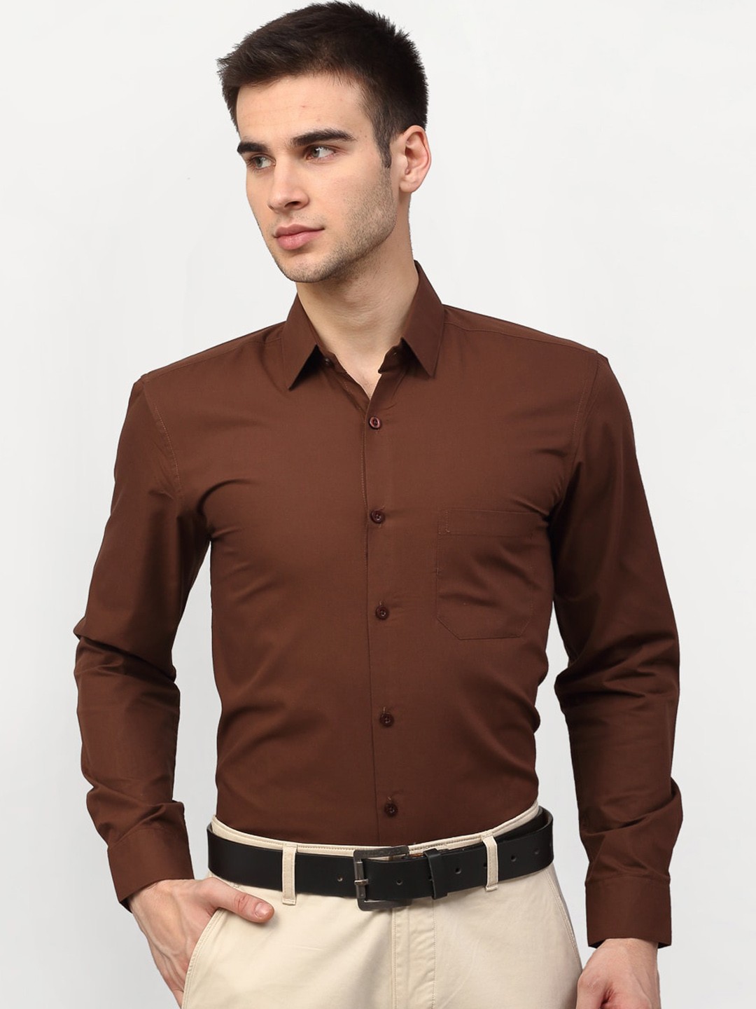 

JAINISH Men Coffee Brown Solid Regular Fit Formal Shirt