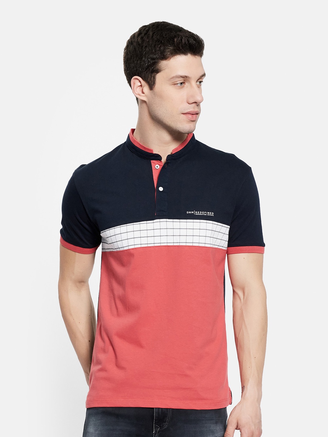 

Octave Men Coral Mandarin Collar T-shirt