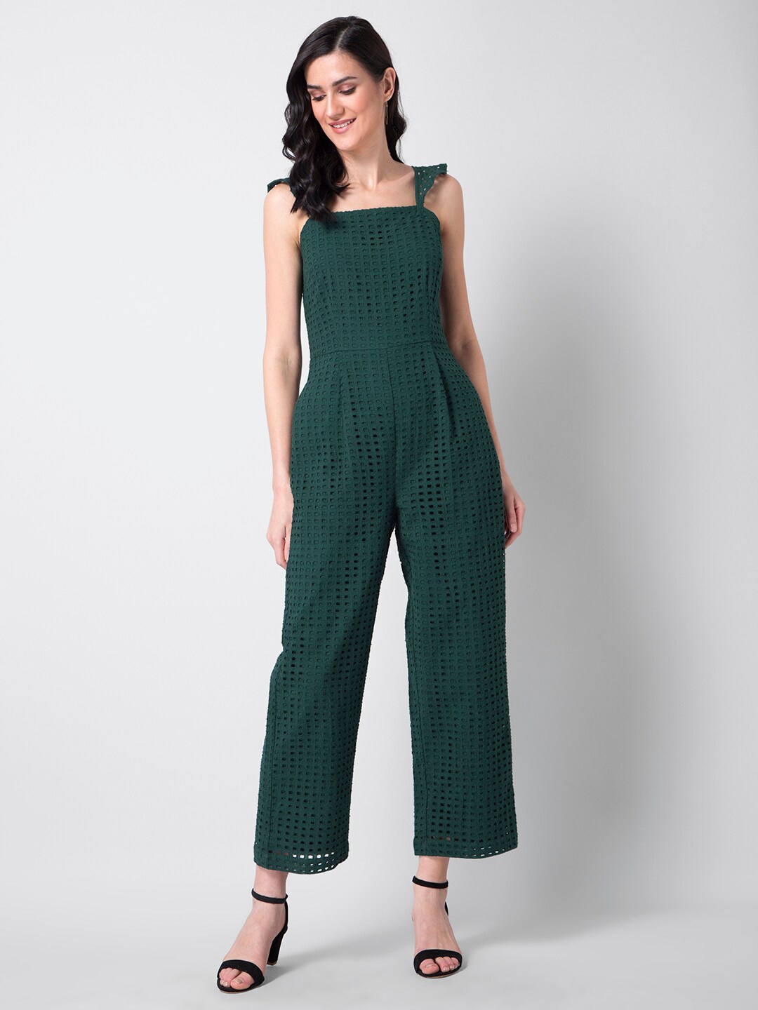 

FabAlley Green Basic Schiffli Jumpsuit