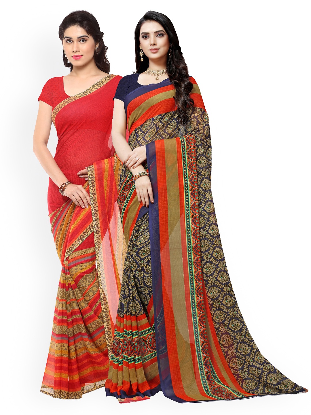 ANAND SAREES Pack Of 2 Pure Georgette Printed Sarees, Multi