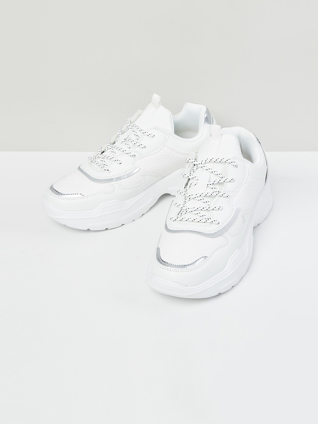 

max Women White Woven Design PU Sneakers