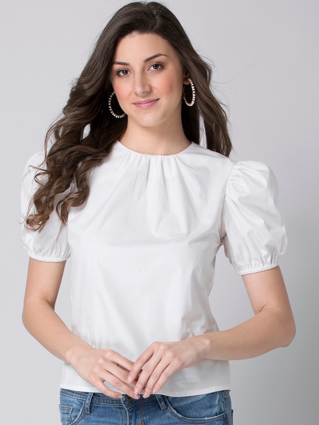 

FabAlley White Puff Sleeve Regular Top