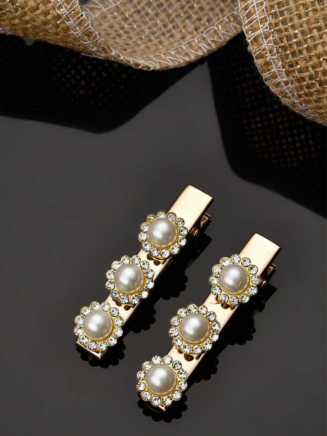 

ToniQ Women Gold & White Set of 2 Embellished Alligator Hair Clip
